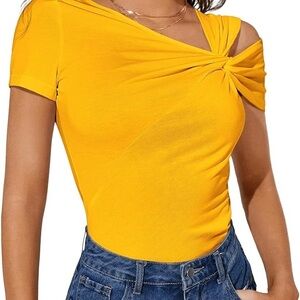 Orange Asymmetrical Cut-Out Top.